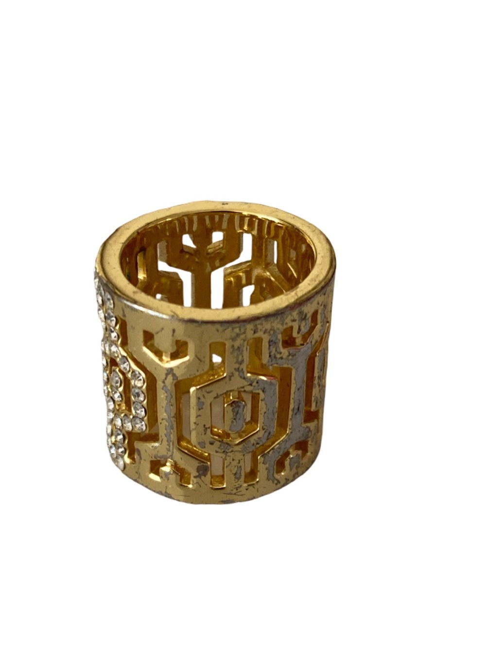 Greek Key Wide Gold Pave CZ Wide Band Ring - Women's Statement Jewelry-6 - Picture 4 of 4